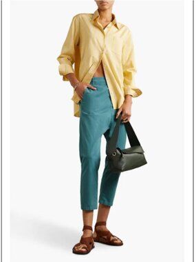 Nili Lotan Paris Drop Crotch Twill Pants in Jade Size 12 NWT